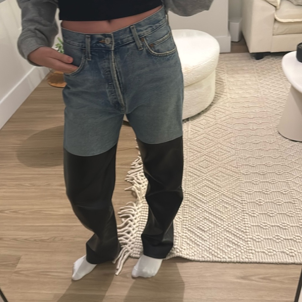 Blue jeans with leather Agolde